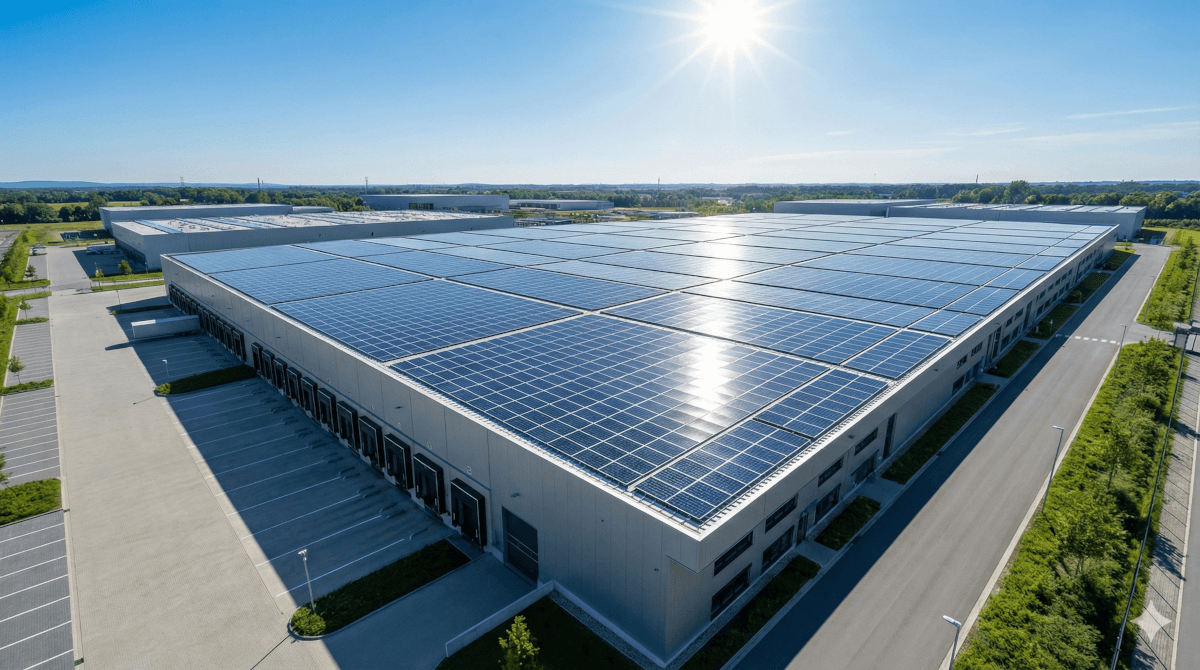 Impianto fotovoltaico installato sul tetto di un'azienda
